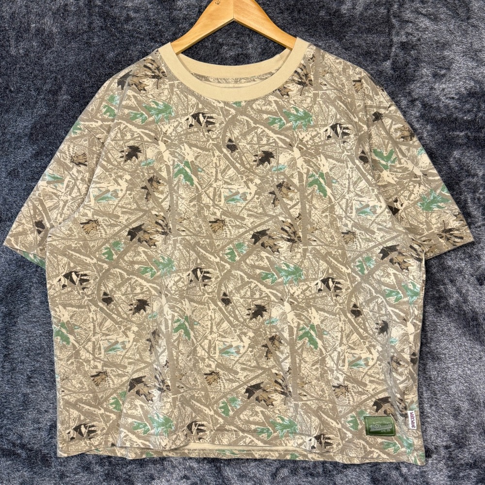 Brooklyn Cloth Workwear Stick Camo T-shirt Mens Large Leaf Print Tan
